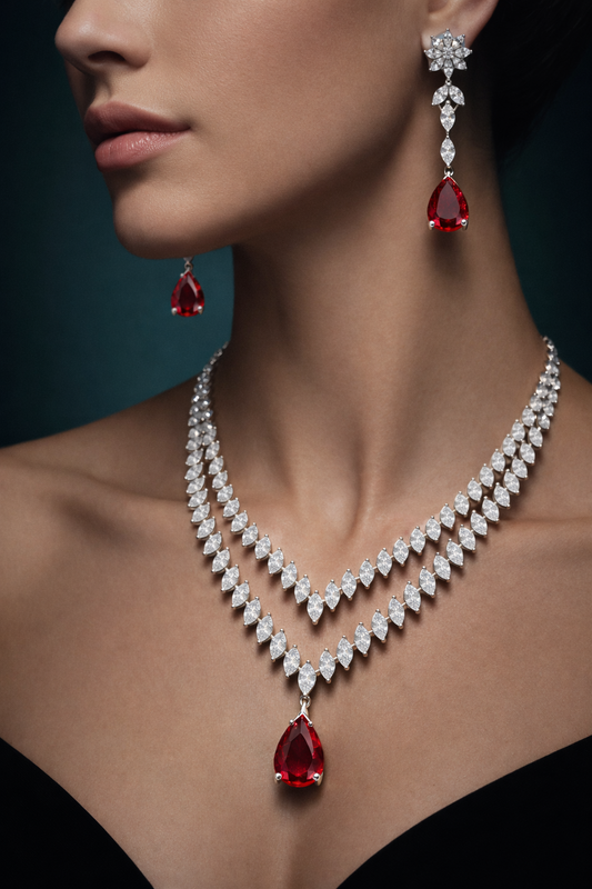 Dual Elegance Ruby Necklace Set