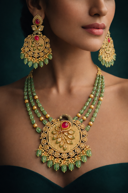 Elegant Peacock Polki Necklace Set