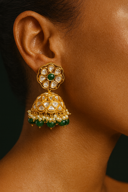 Green Polki Jhumkas
