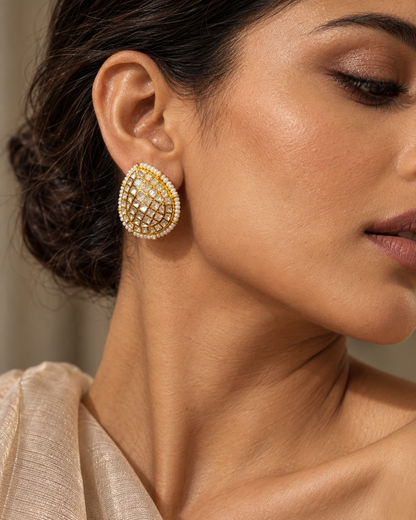 Pure Silver Polki Moti Studs