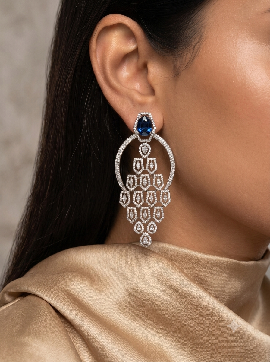 Noir Mesh Sapphire Danglers