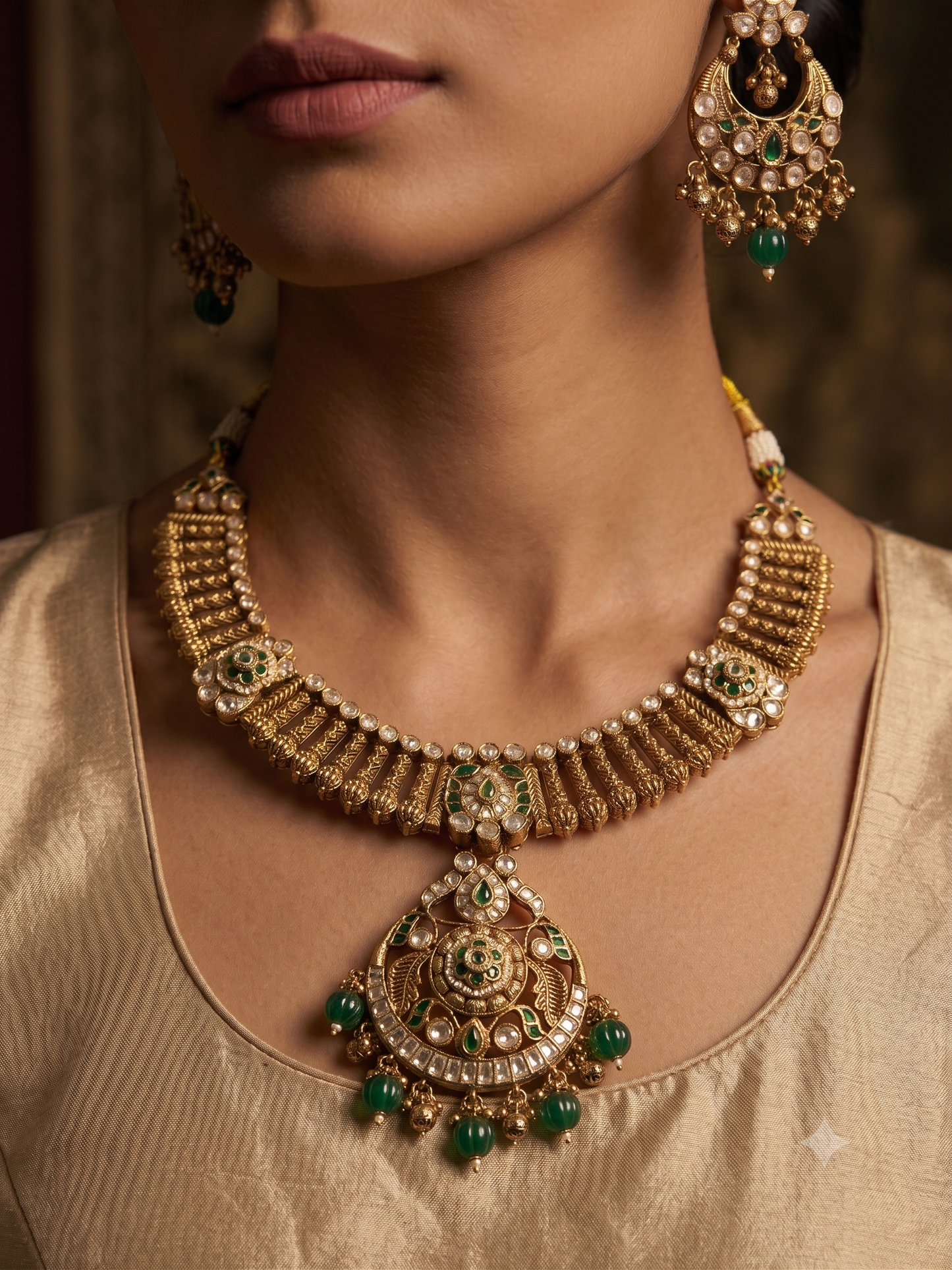 Golden Emerald Necklace Set