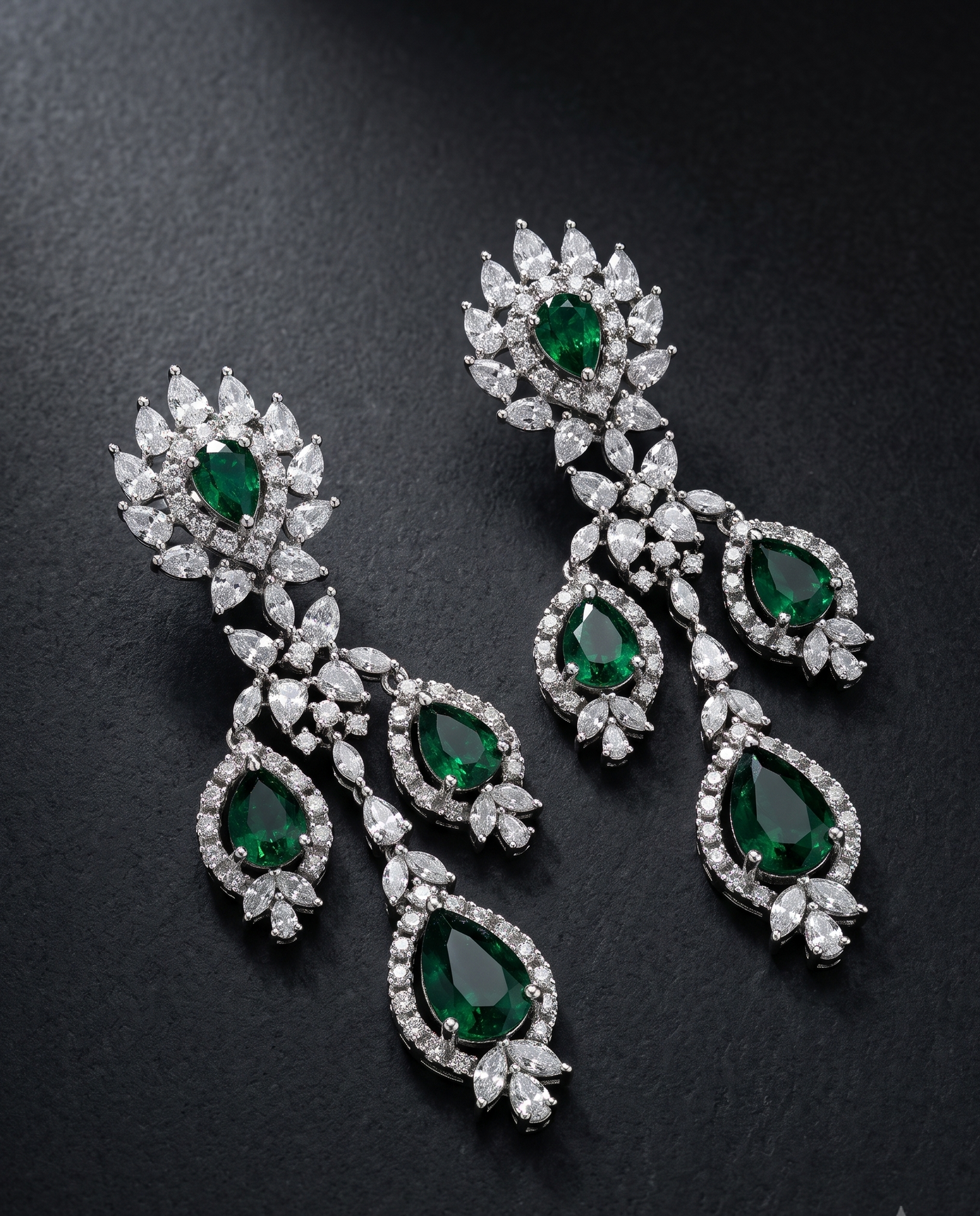 Classic Triple Emerald Danglers