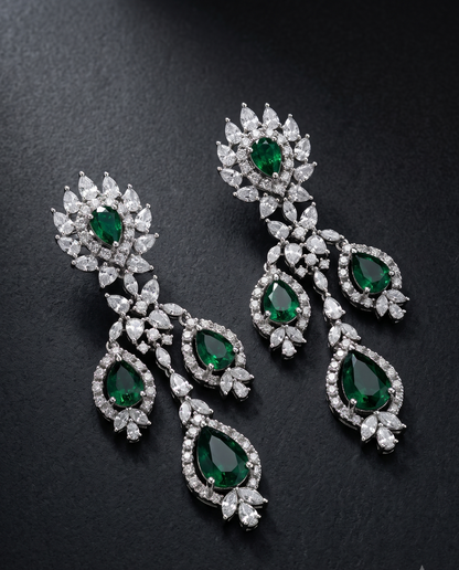 Classic Triple Emerald Danglers