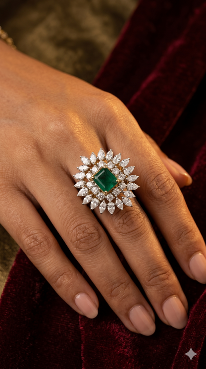 Pure Silver Emerald Regalia Ring