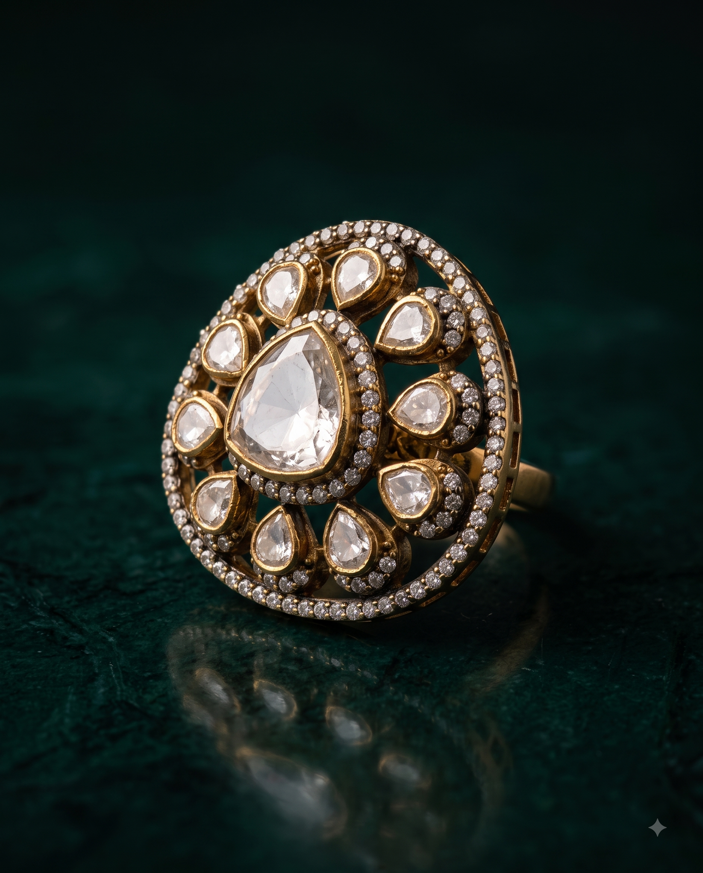Pure Silver Polki Cascade Ring