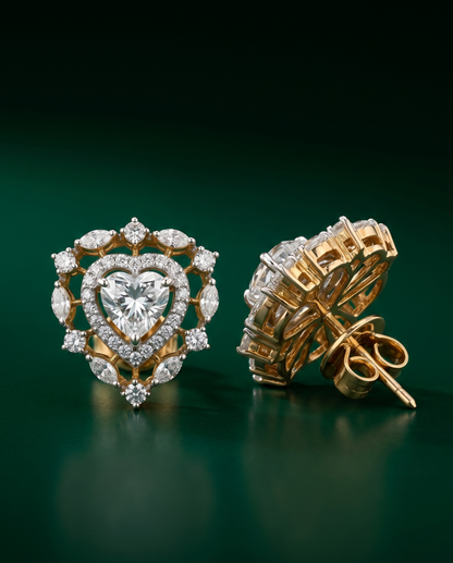 Pure Silver Heart Dual Halo Studs