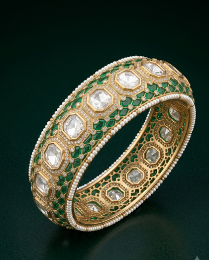 Emerald Polki Kada Bracelet
