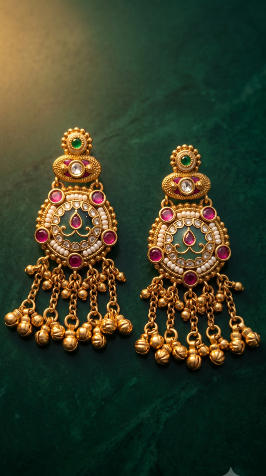 Golden Dual Emerald Earrings