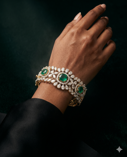 Pure Silver Triple Emerald Bracelet