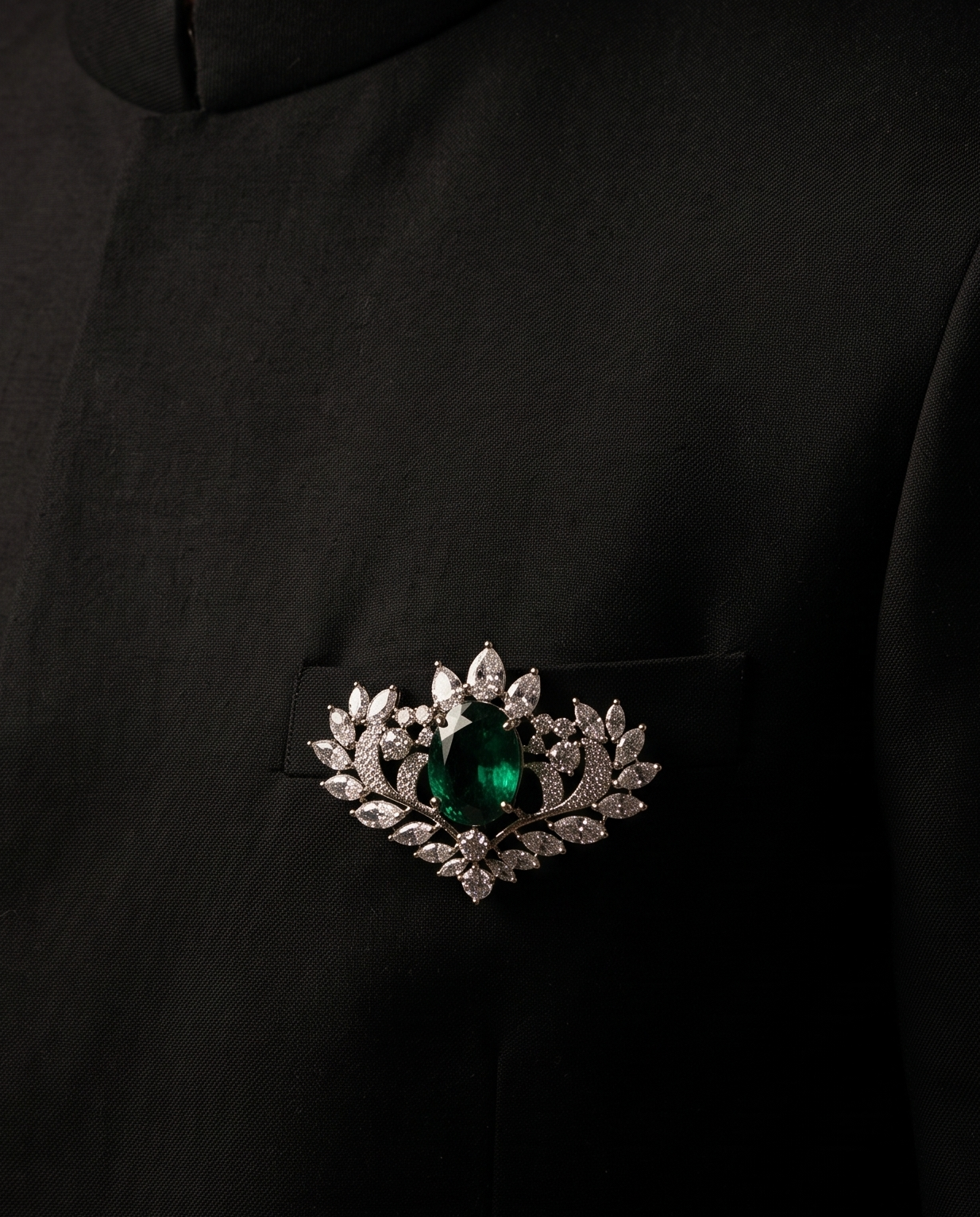Pure Silver Emerald Verdant Brooch