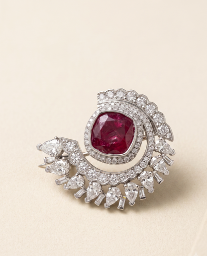 Pure Silver Ruby Arc Brooch