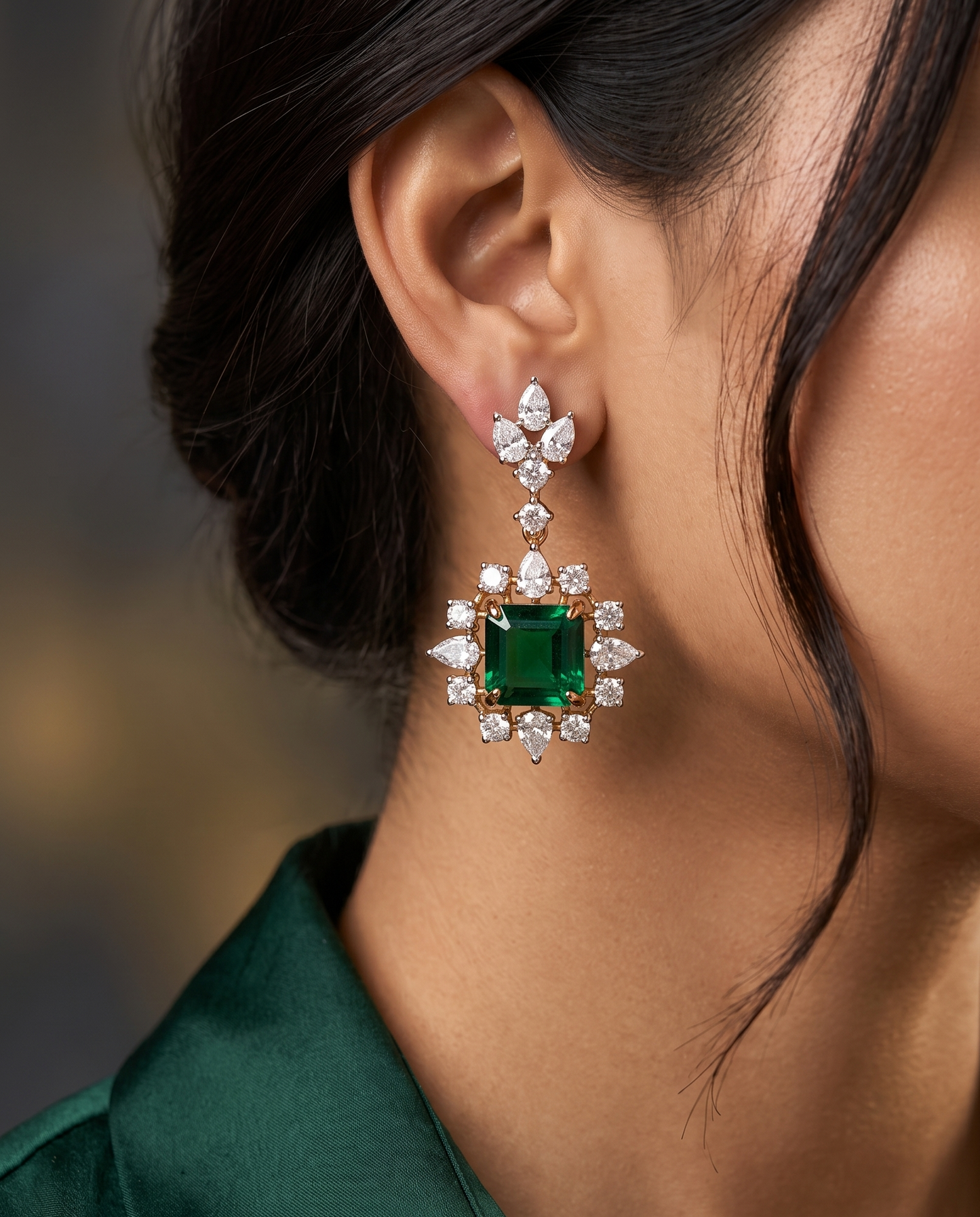 Pure Silver Emerald Cascade Danglers