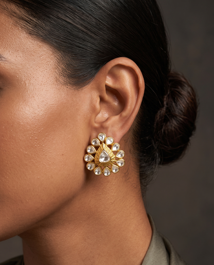 Pure Silver Ruhaani Polki Studs