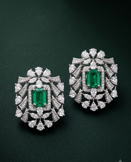 Pure Silver Emerald Ice Studs