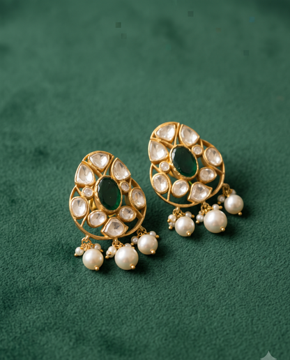 Pure Silver Meher Polki Moti Studs