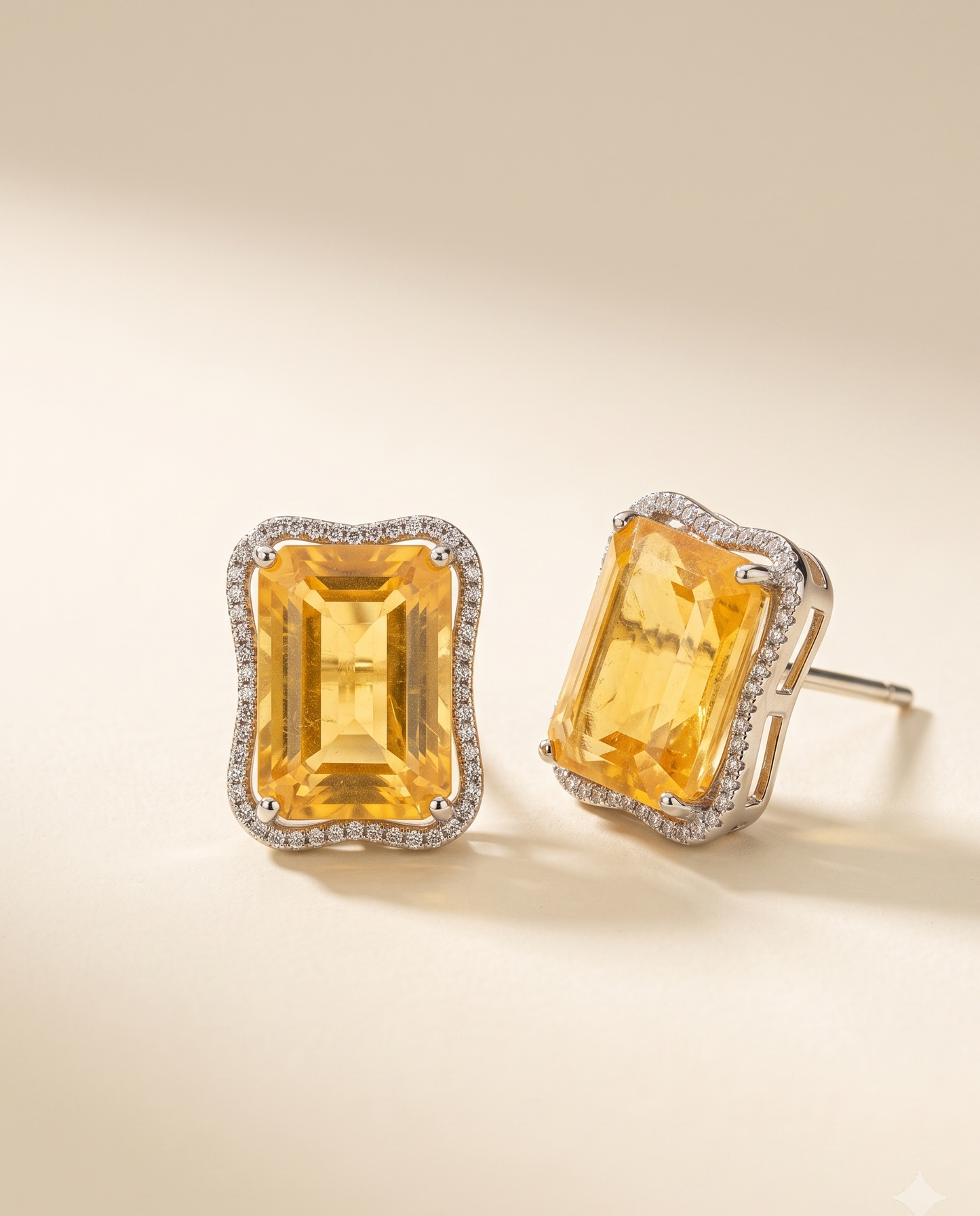 Bold Citrine Halo Studs