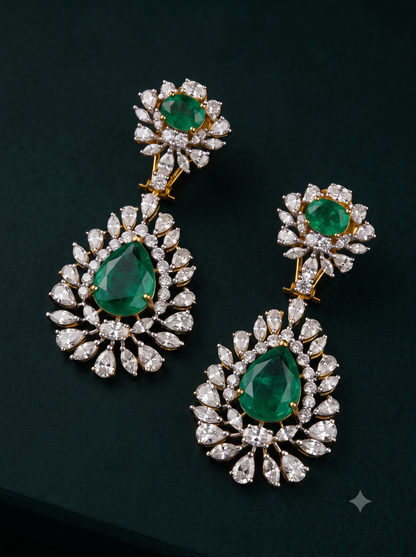 Pure Silver Emerald Regalia Necklace Set