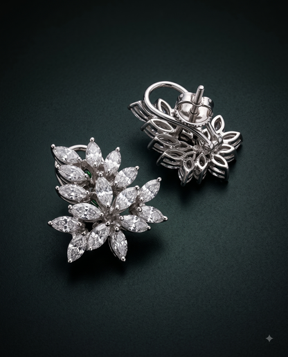 Pure Silver Marquise Floral Studs