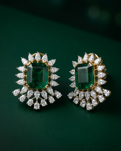 Pure Silver Emerald Crown Earrings