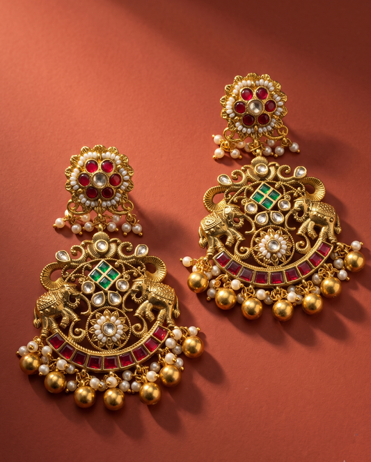 Golden Pachi Kundan Jhumkas
