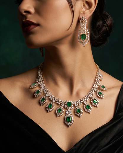Pure Silver Imperial Emerald Necklace Set