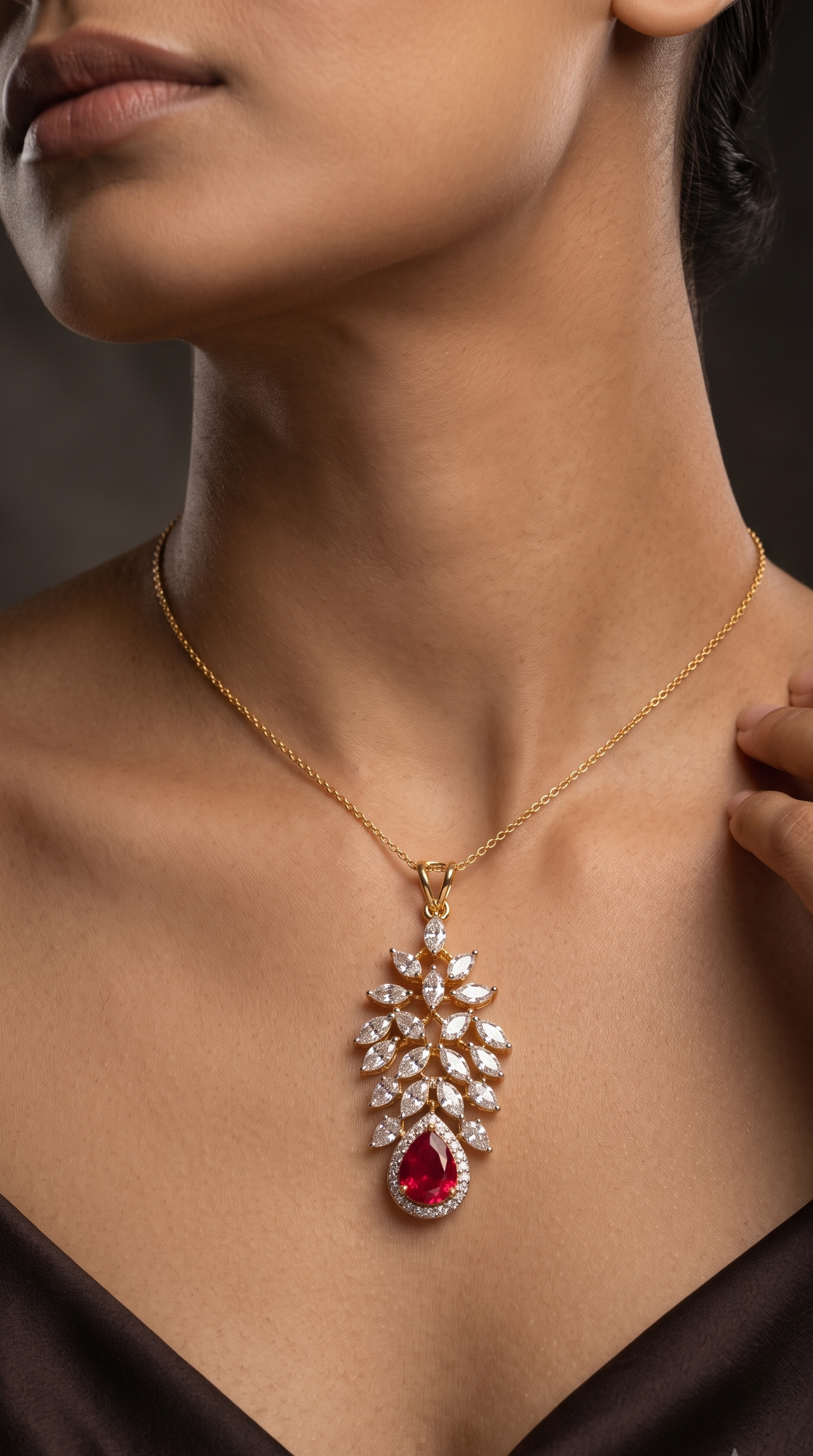 Pure Silver Golden Drop Pendant Chain