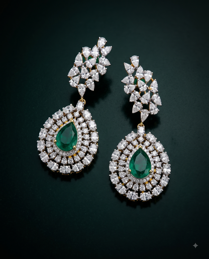 Pure Silver Emerald Constellation Danglers