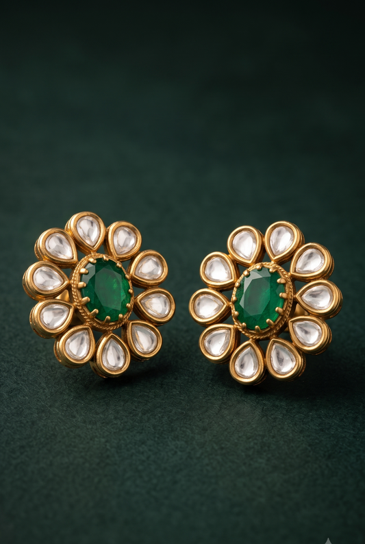 Emerald Polki Sunburst Studs