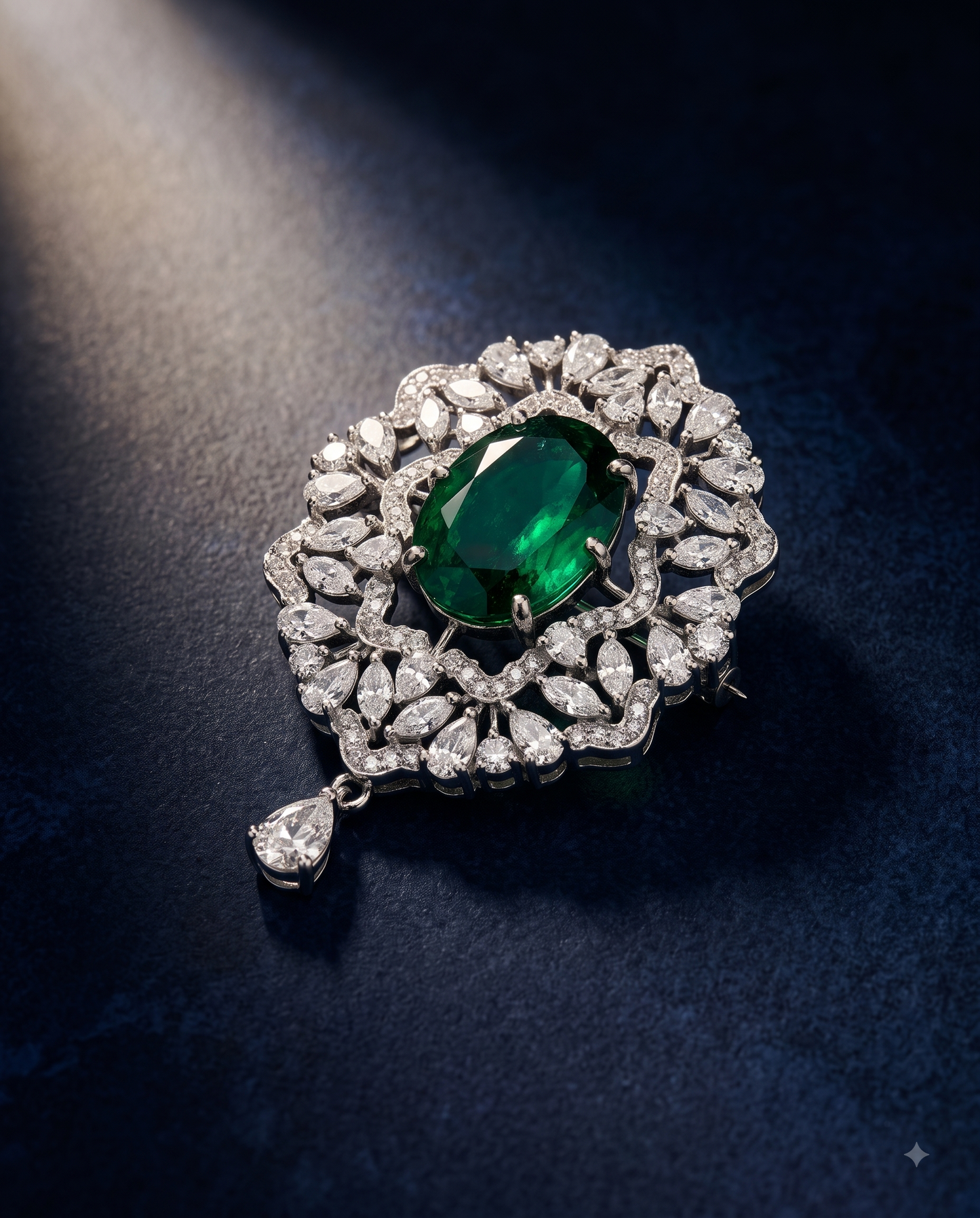 Pure Silver Emerald Insignia Brooch