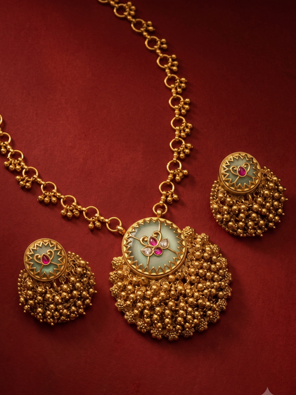 Golden Meena Necklace Set
