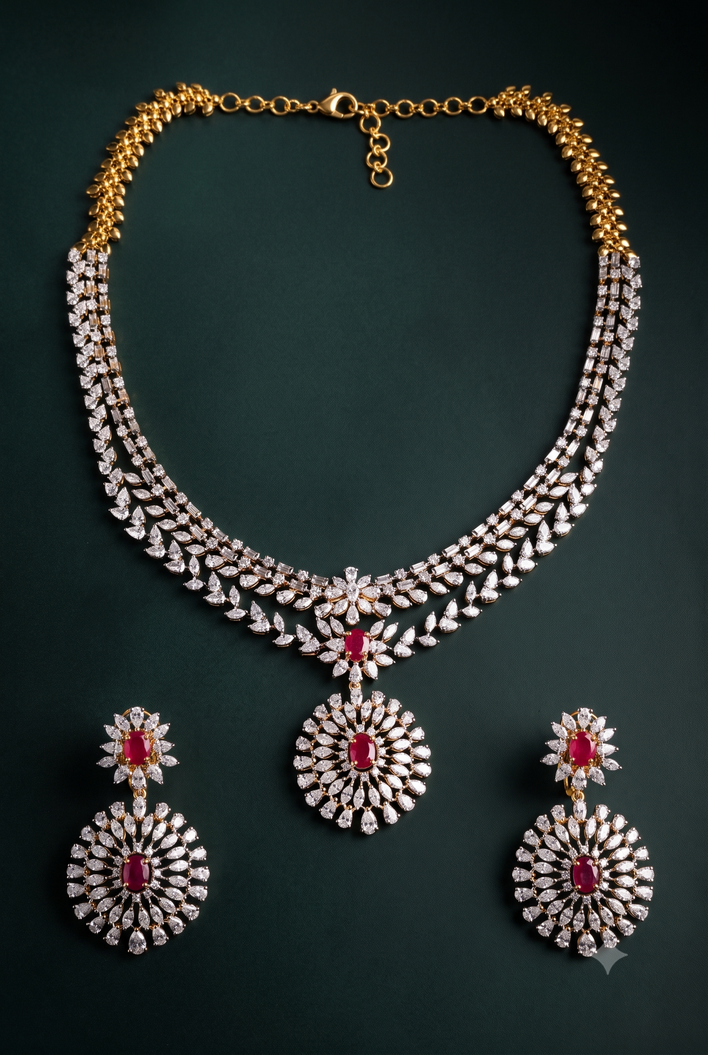 Pure Silver Ruby Regalia Necklace Set