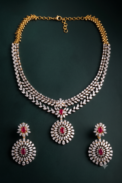 Pure Silver Ruby Regalia Necklace Set