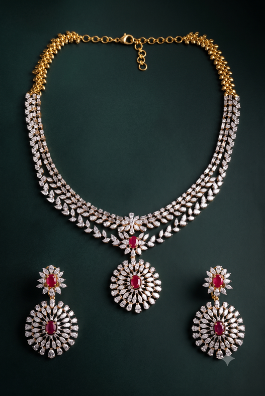 Pure Silver Ruby Regalia Necklace Set