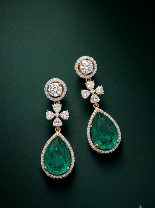 Pure Silver Emerald Regalia Drops