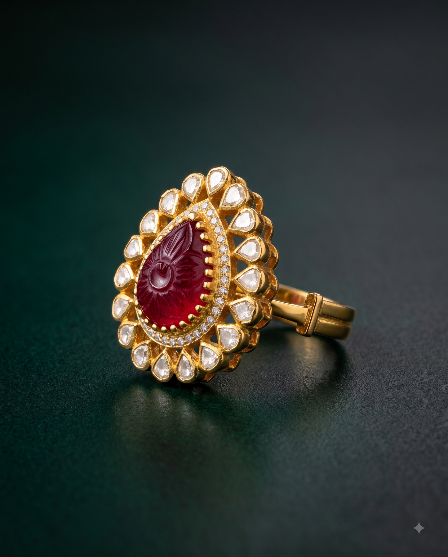 Pure SIlver Ruby Polki Ring