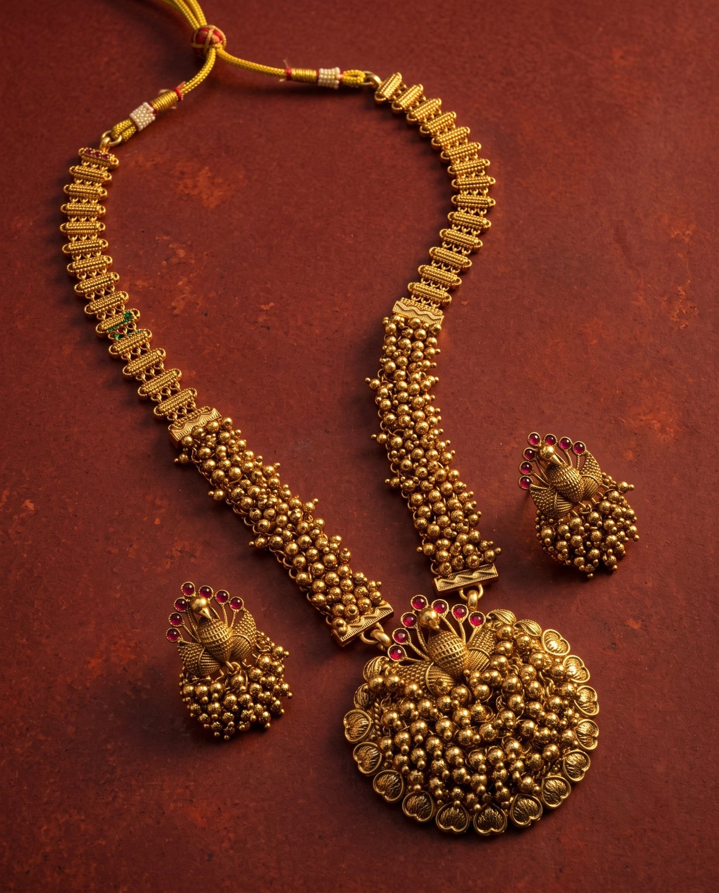 Mayur Golden Nakshi Necklace Set