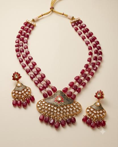 Polki Beaded Necklace Set