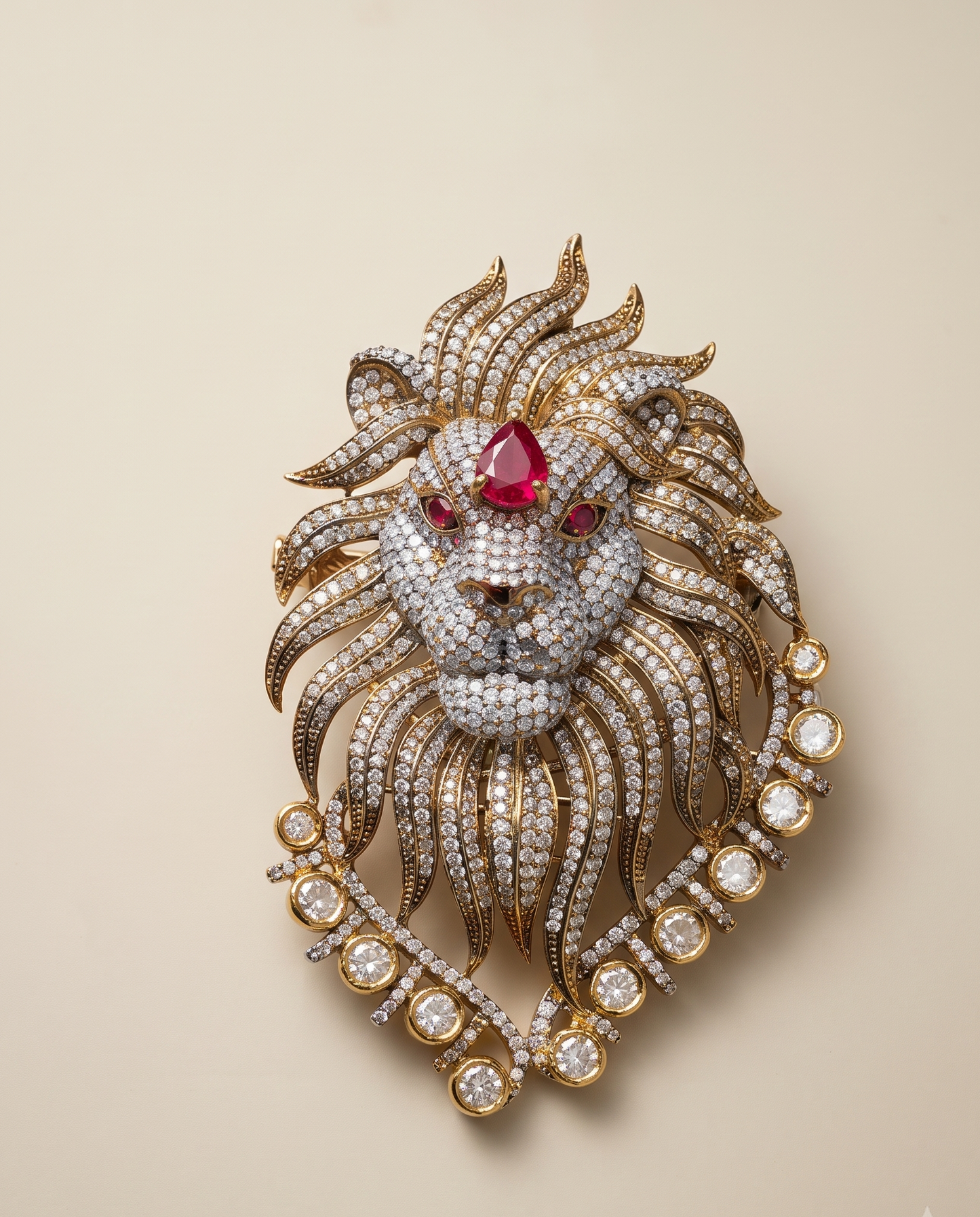 Ruby Regal Lion Brooch