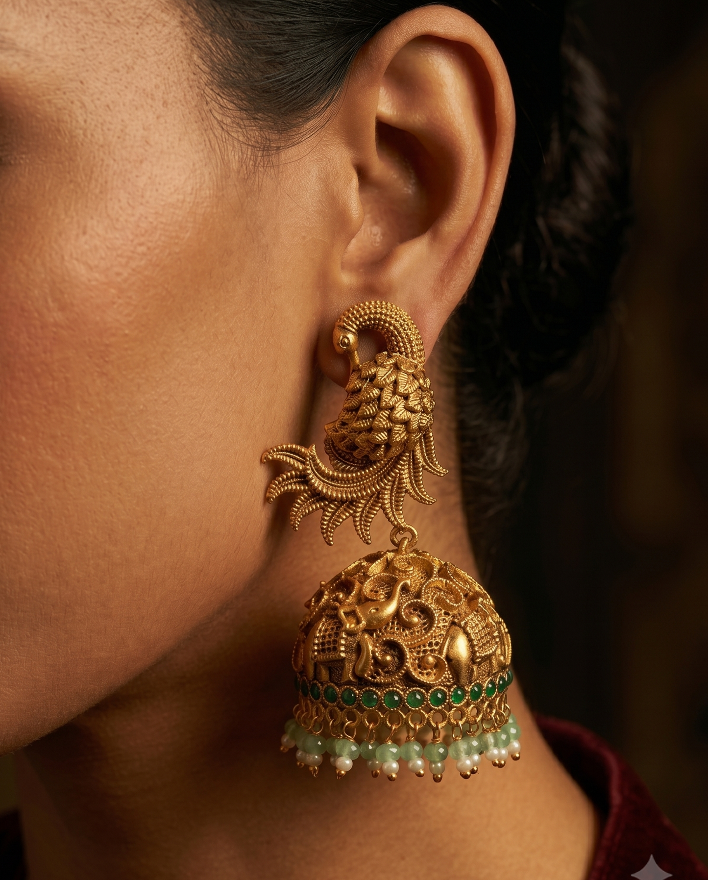 Sculpted Peacock Jhumkas