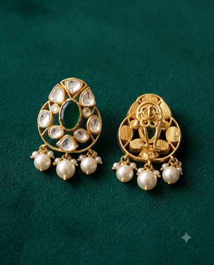 Pure Silver Meher Polki Moti Studs
