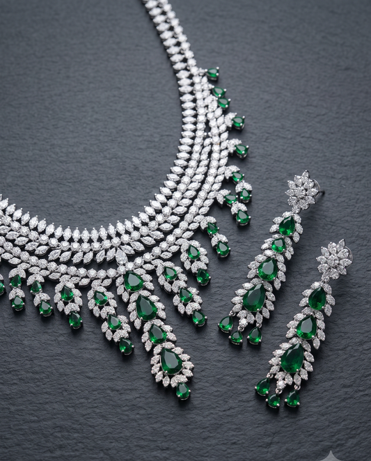 Multilayer Emerald Necklace Set