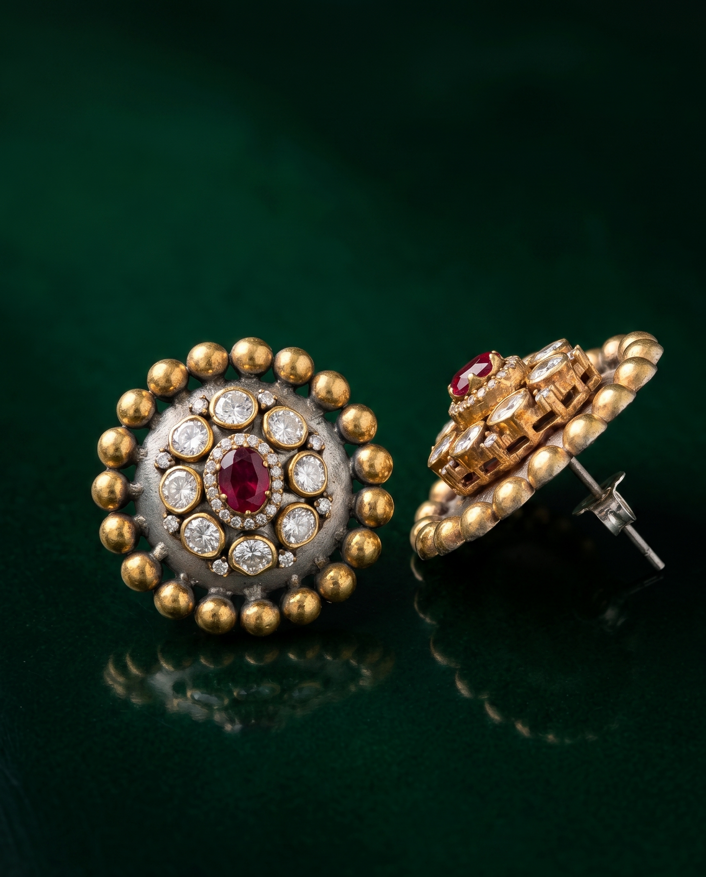 Pure Silver Moissanite Ruby Fusion Studs