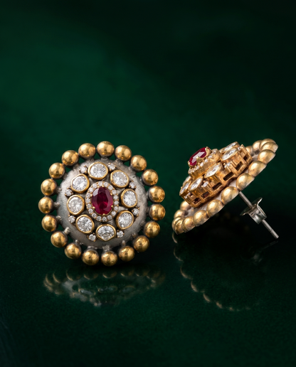 Pure Silver Moissanite Ruby Fusion Studs