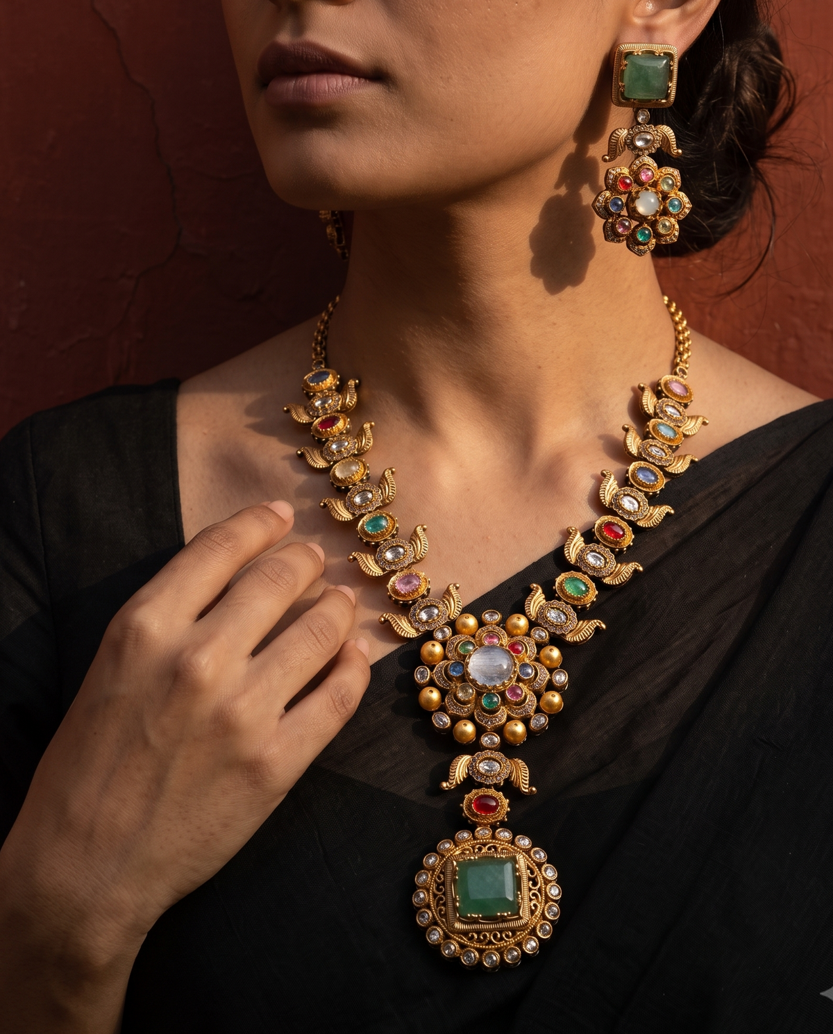 Gulbaag Navratna Necklace Set