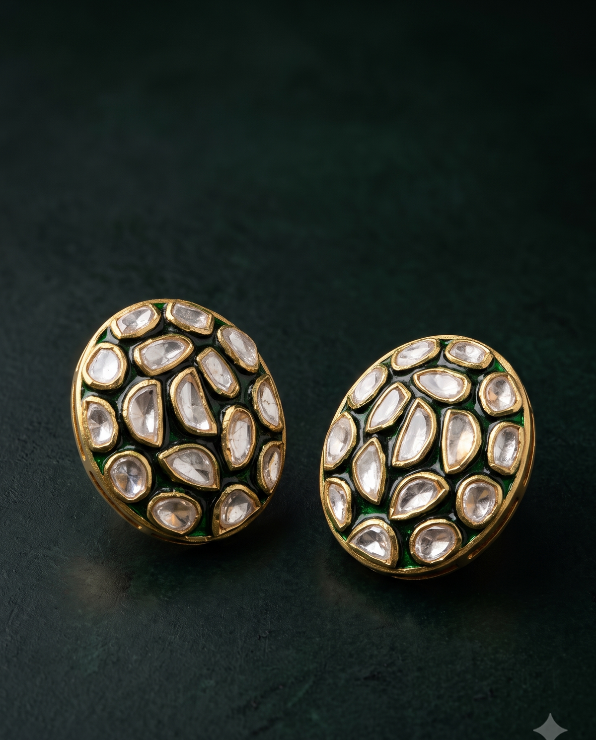 Pure Silver Moissanite Polki Studs
