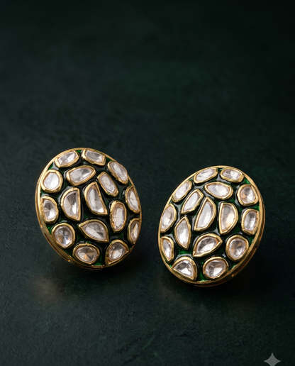 Pure Silver Moissanite Polki Studs
