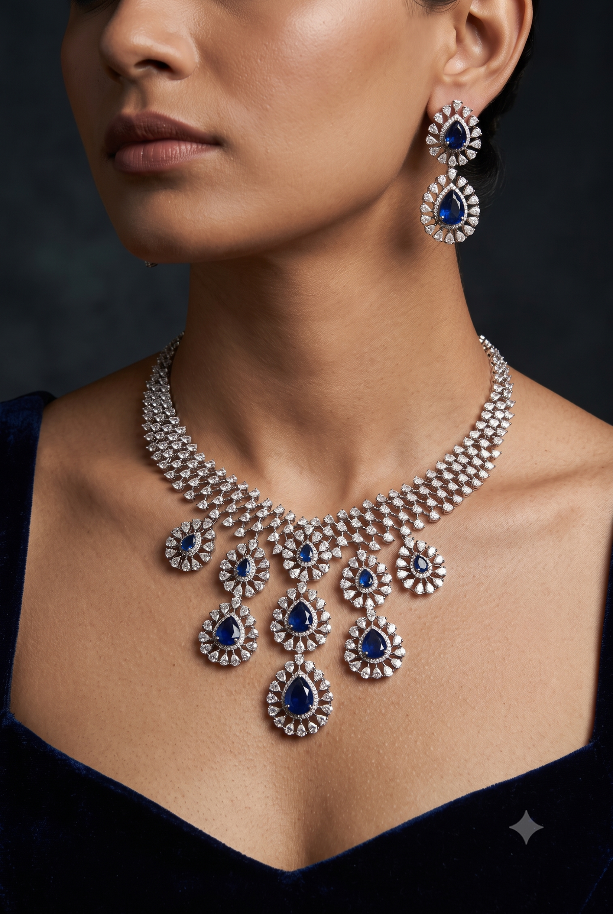 Pure Silver Sapphire Brilliance Necklace Set