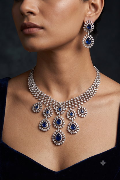 Pure Silver Sapphire Brilliance Necklace Set