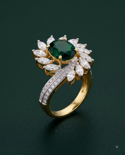 Pure Silver Emerald Bloom Ring